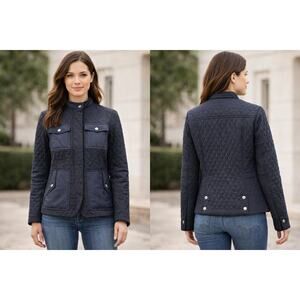 NWT Women's Brooks Brothers Diamond Quilted Jacky Navy Blue Zip Front Sz 8 $568